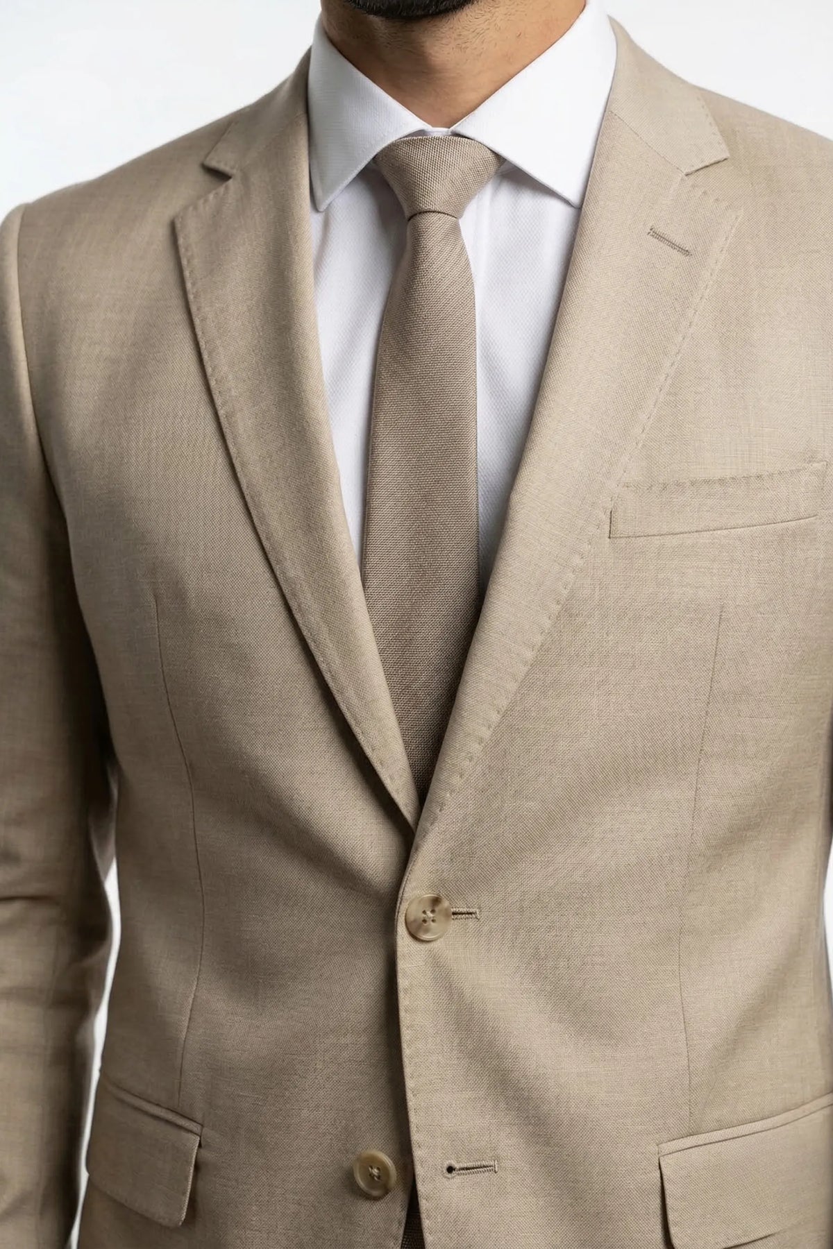 Terno Slim Masculino Bege Mesclado em Poliviscose