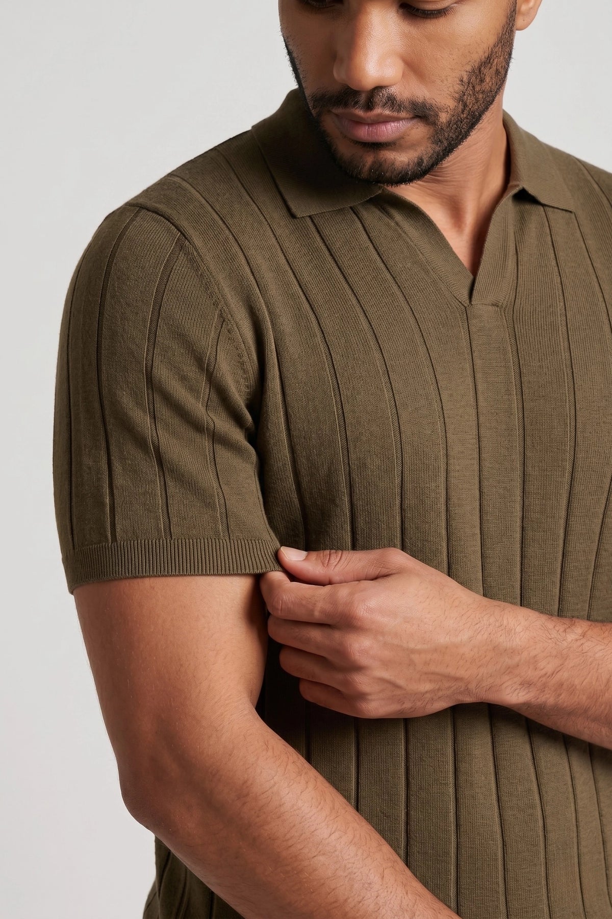 Camisa Polo Masculina Tricot Canelada Gola V