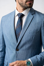 Terno Masculino Melange Semi Slim Azul Claro