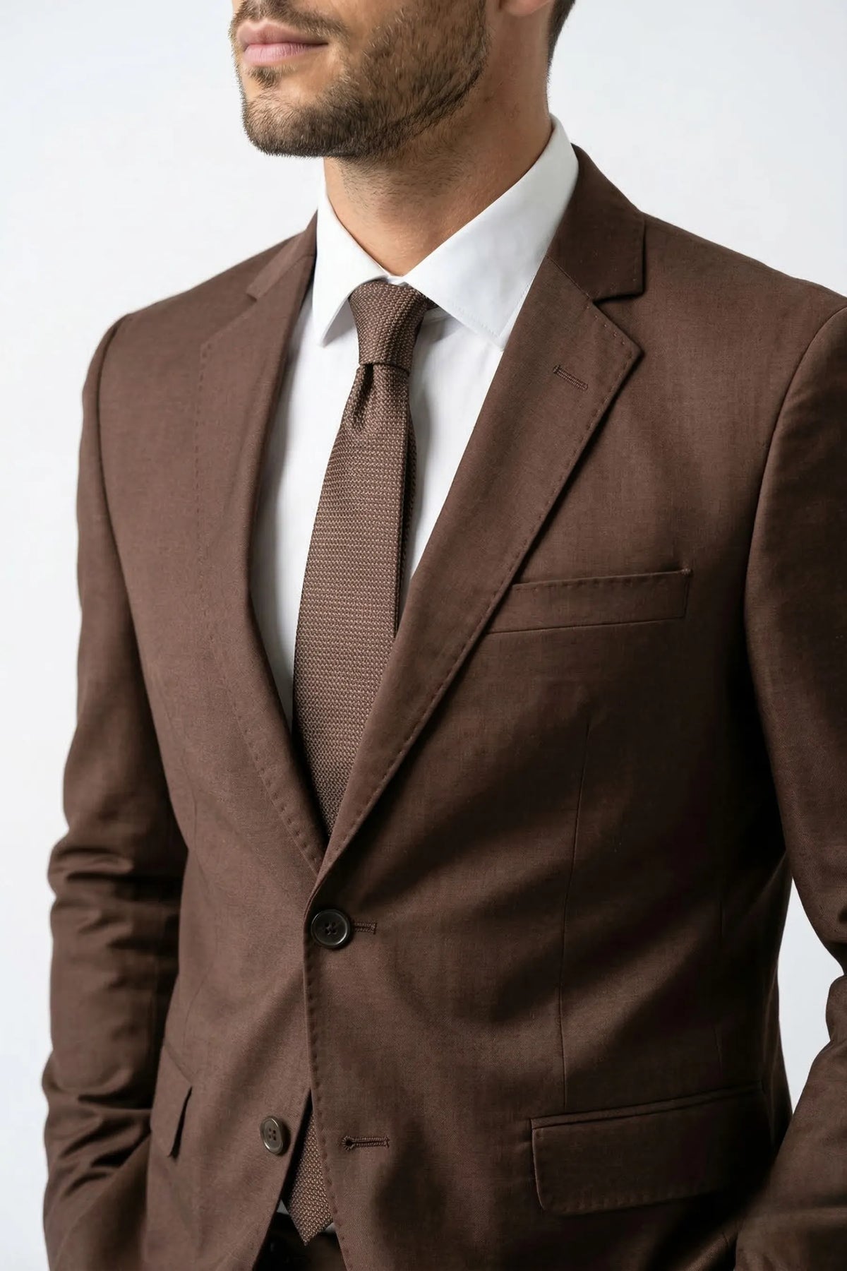 Terno Slim Masculino Marrom Café em Poliviscose