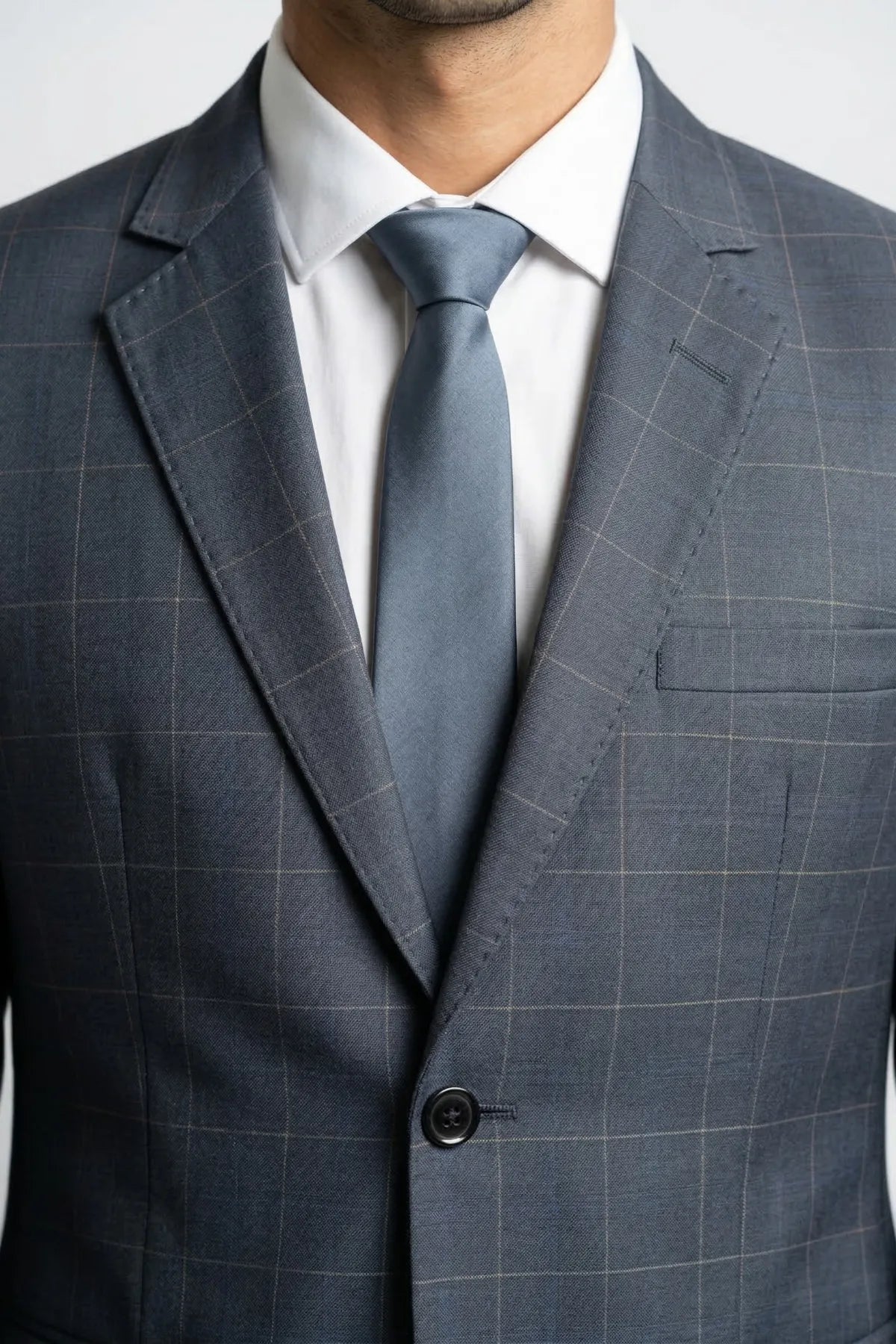 Terno Masculino Poliviscose Semi Slim Cinza Xadrez