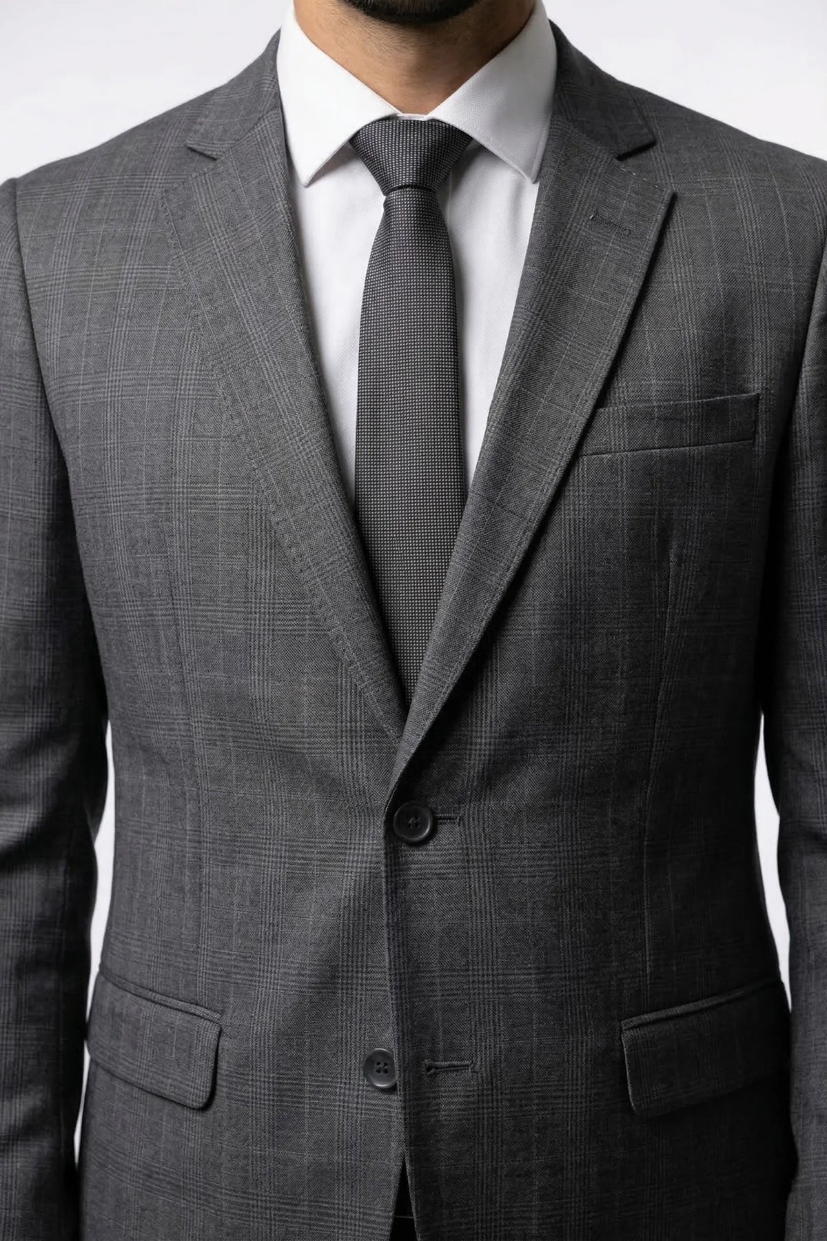 Terno Masculino Príncipe de Gales em Poliviscose Cinza Escuro