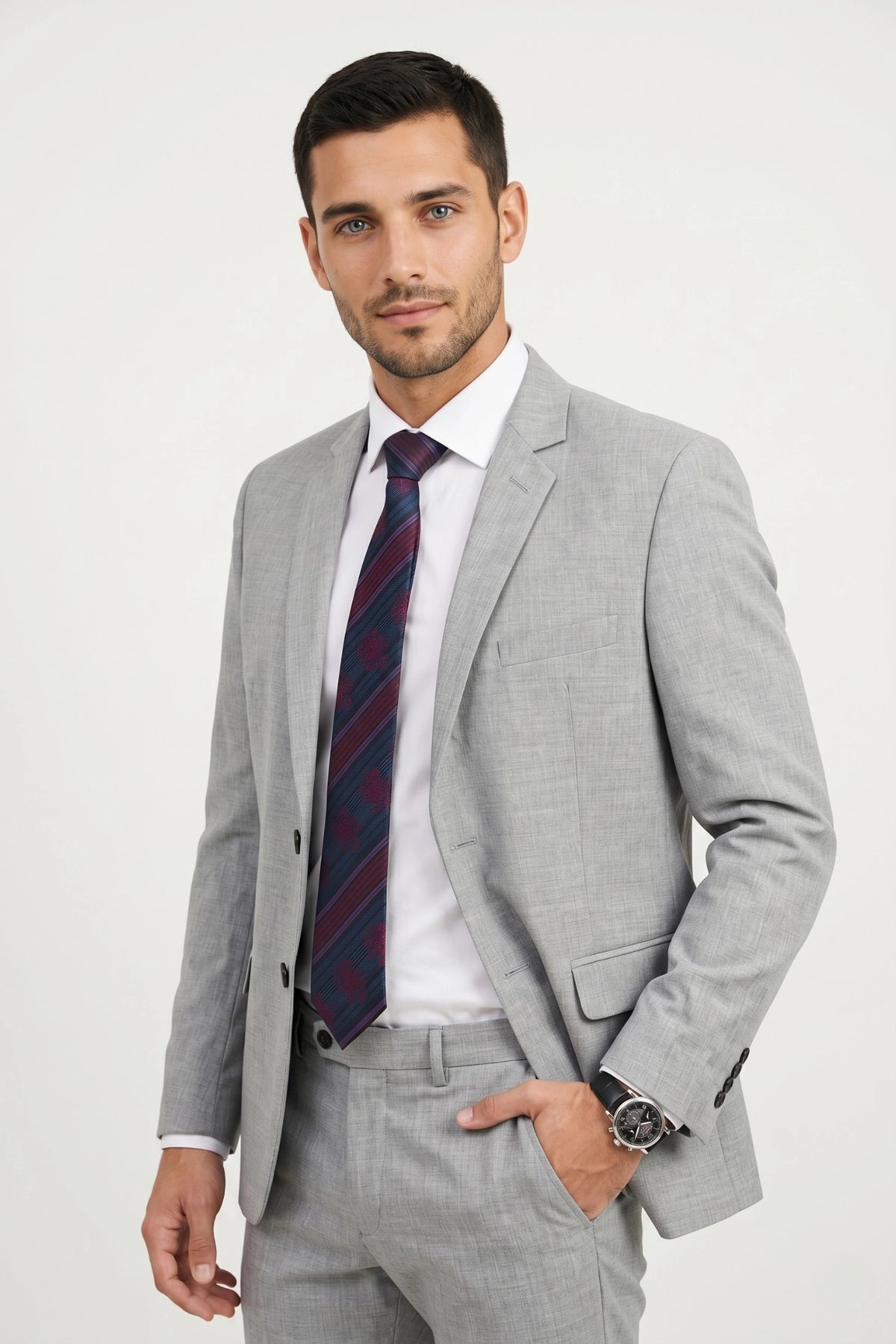 Terno Masculino Melange Semi Slim Cinza Claro