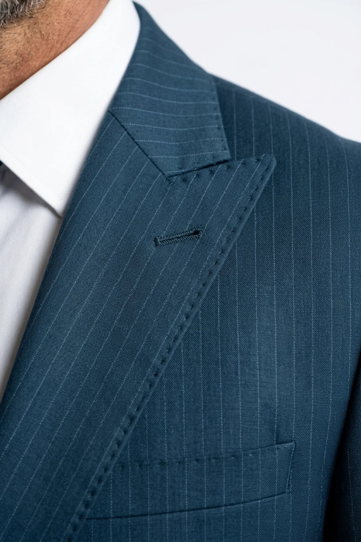 Terno Slim Masculino Azul Petróleo Risca de Giz em Poliviscose