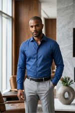 Camisa Social Slim Azul Texturizada Premium