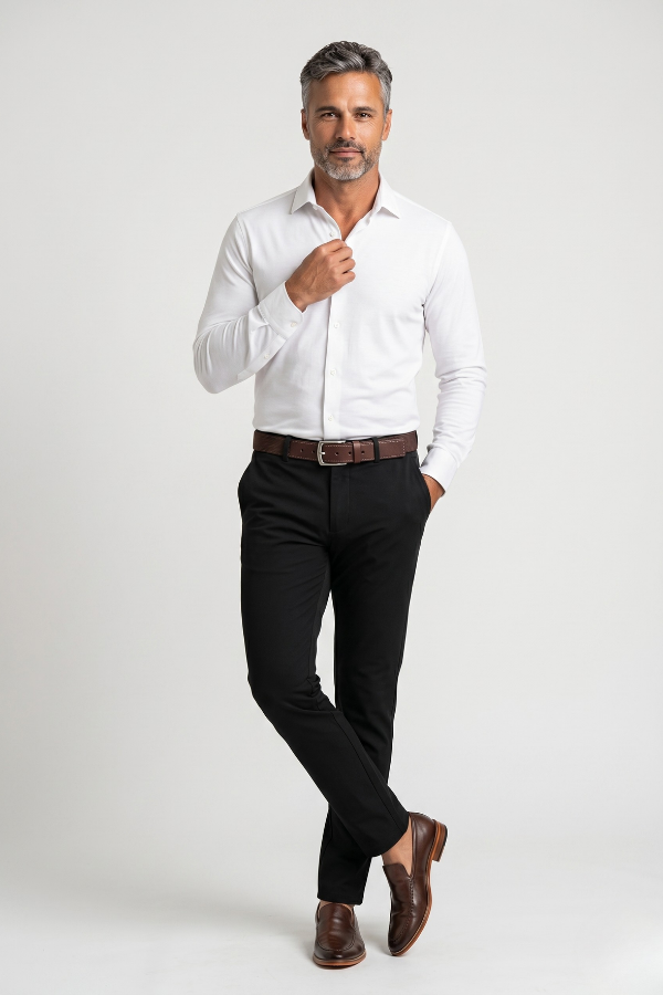 Cinto Masculino Casual Elástico em Couro Legítimo