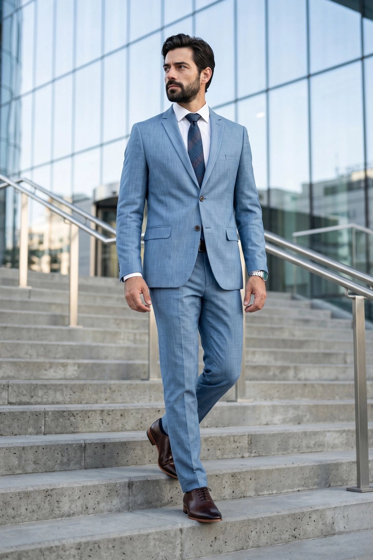 Terno Masculino Melange Semi Slim Azul Claro