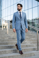 Terno Masculino Melange Semi Slim Azul Claro