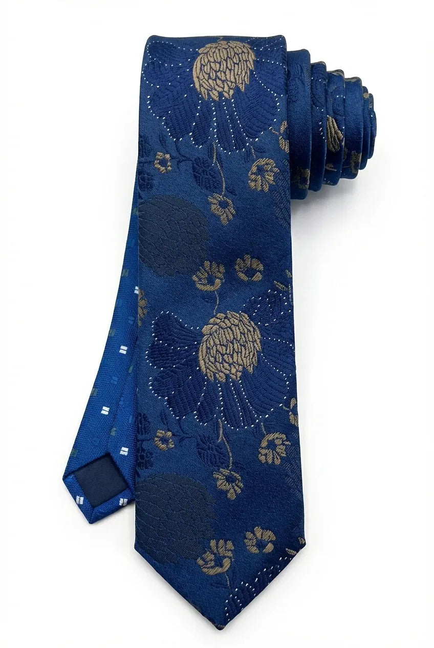 Gravata Masculina Gold Semi Slim Floral