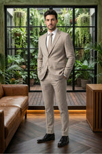 Terno Slim Masculino Bege Mesclado em Poliviscose