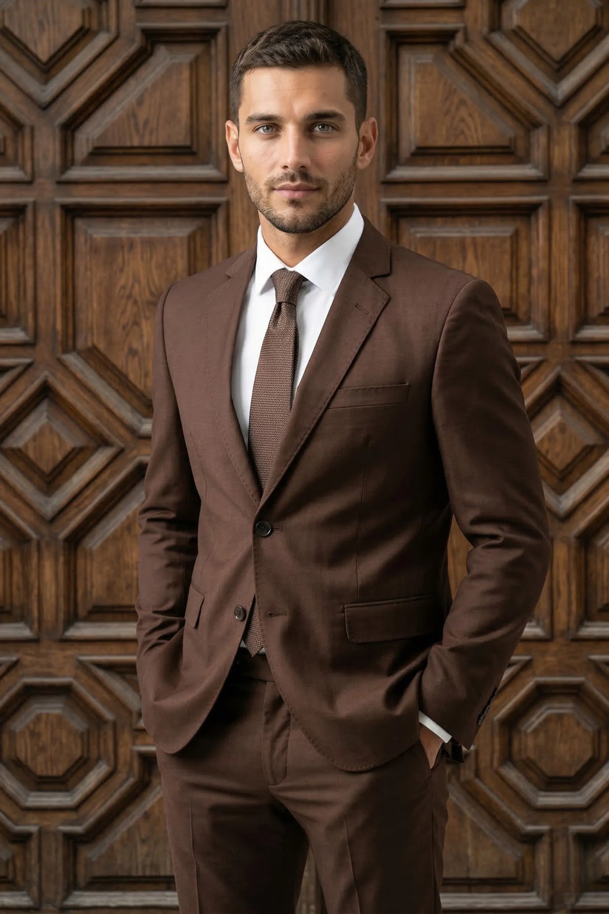 Terno Slim Masculino Marrom Café em Poliviscose