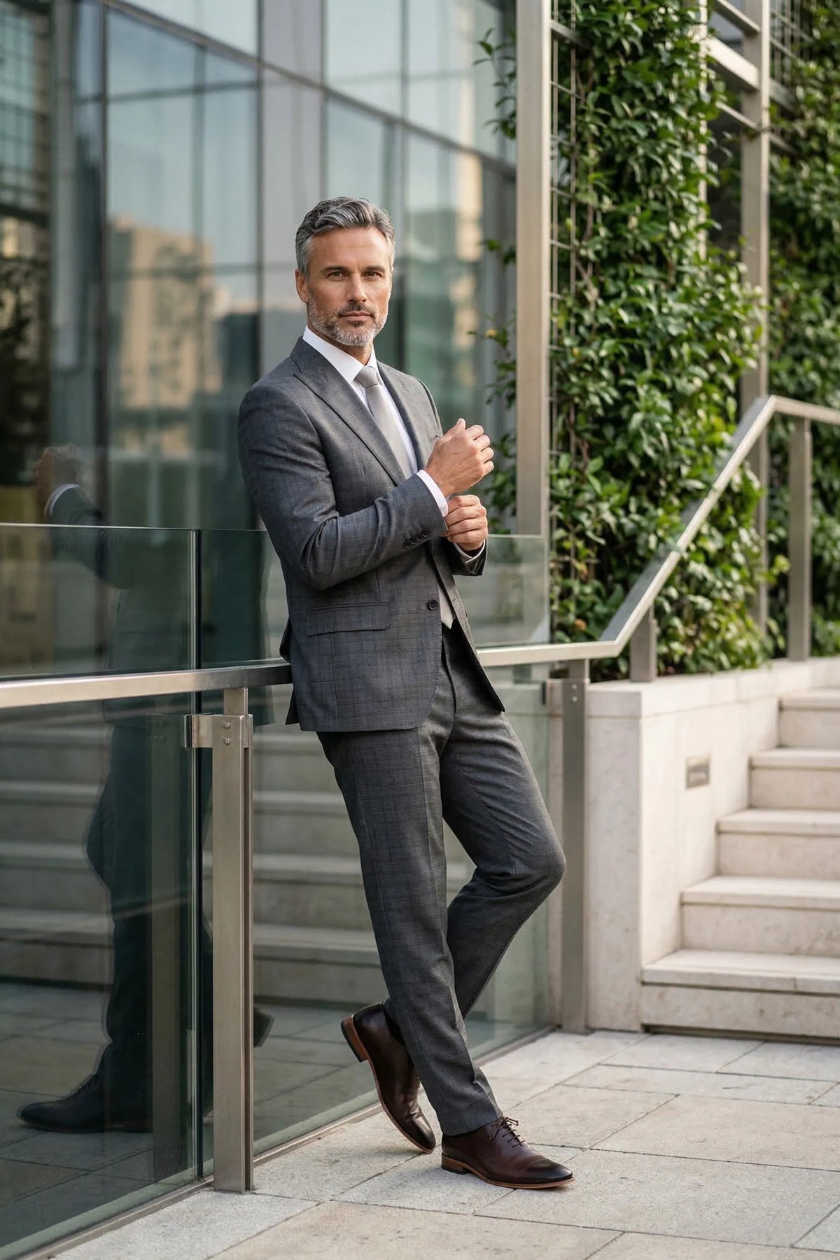 Terno Slim Masculino Chumbo Xadrez Lapela de Bico em Poliviscose