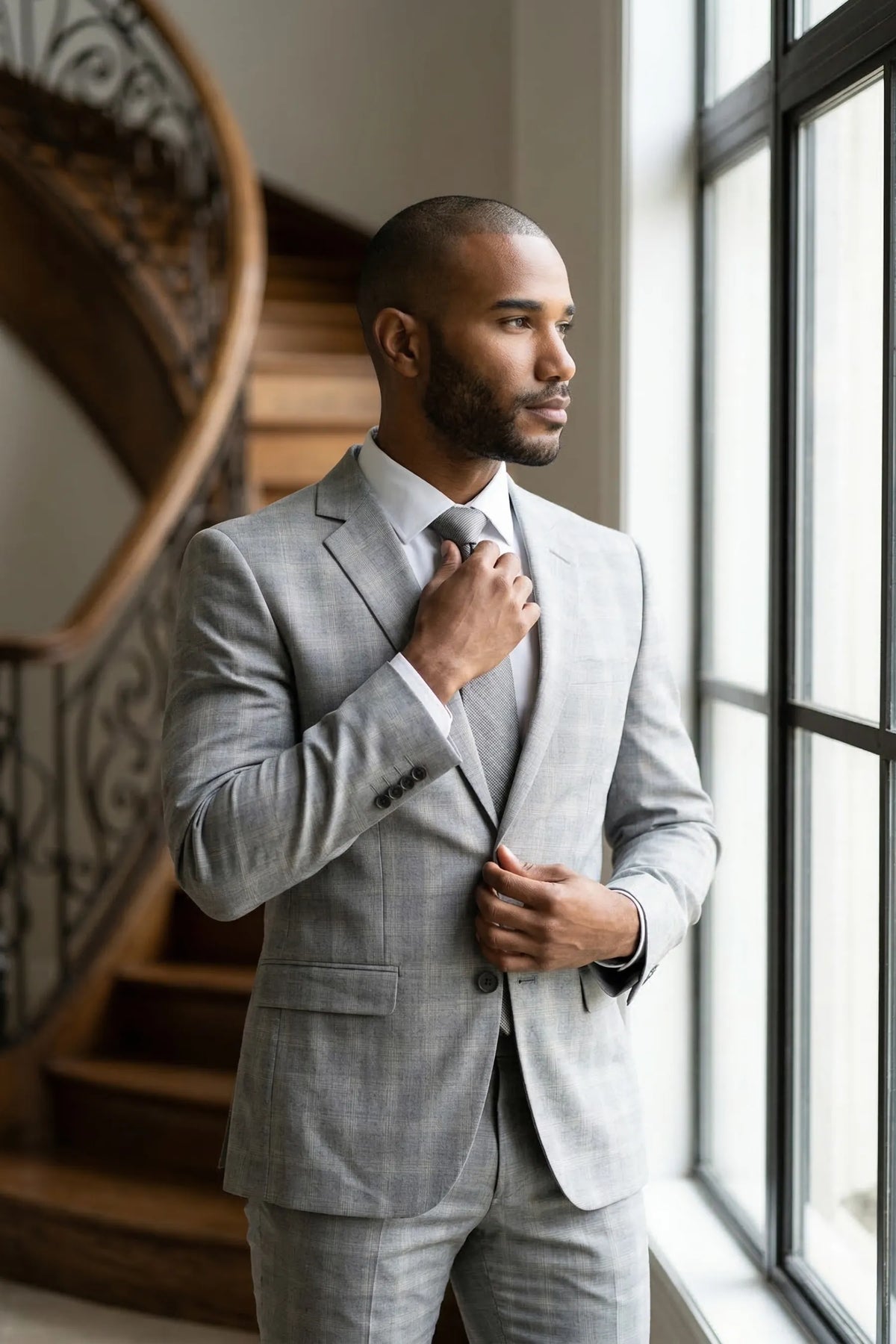 Terno Masculino Grigio Príncipe de Gales Semi Slim