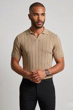 Camisa Polo Masculina Tricot Canelada Gola V