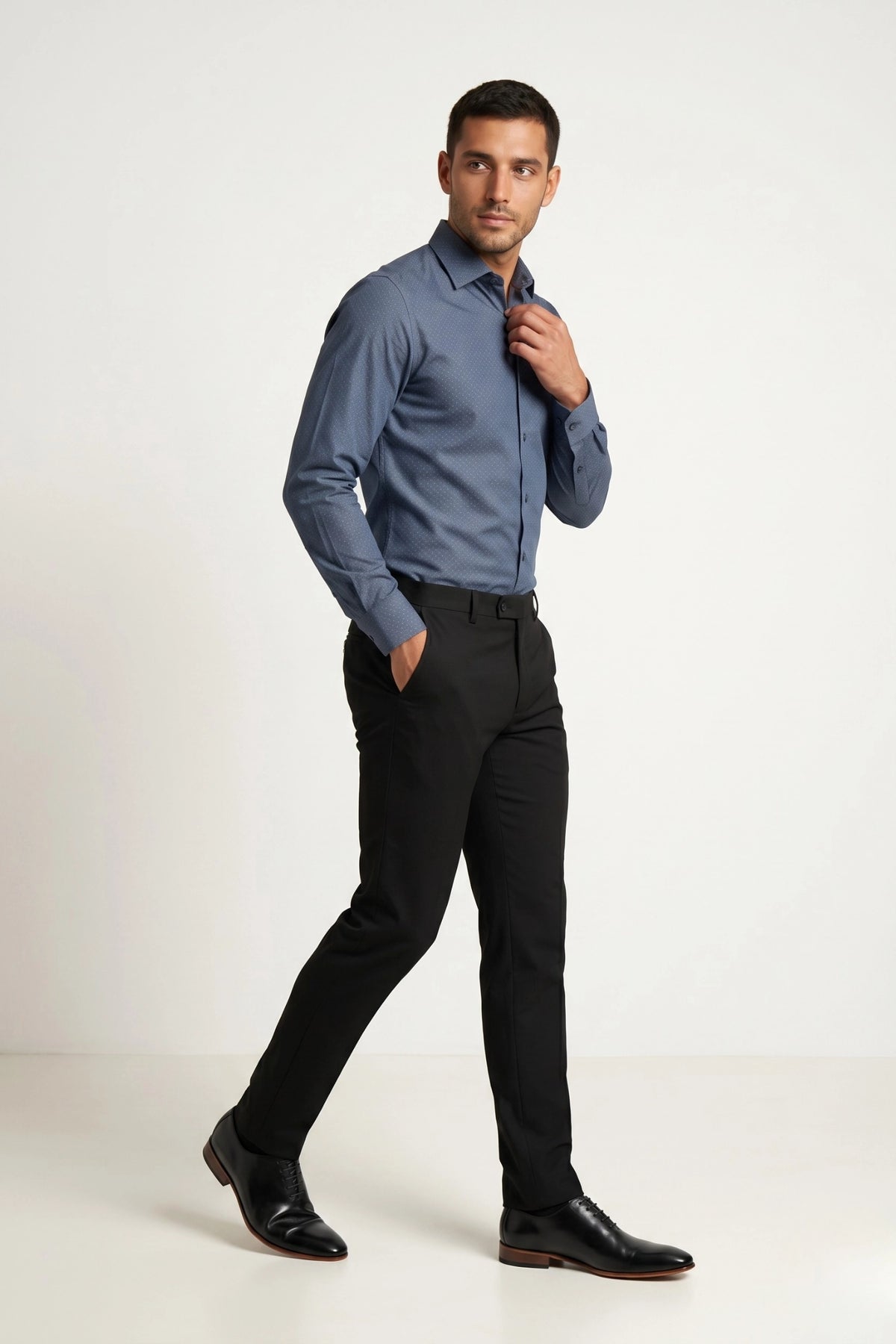 Camisa Social Slim Texturizada em Poliéster e Algodão