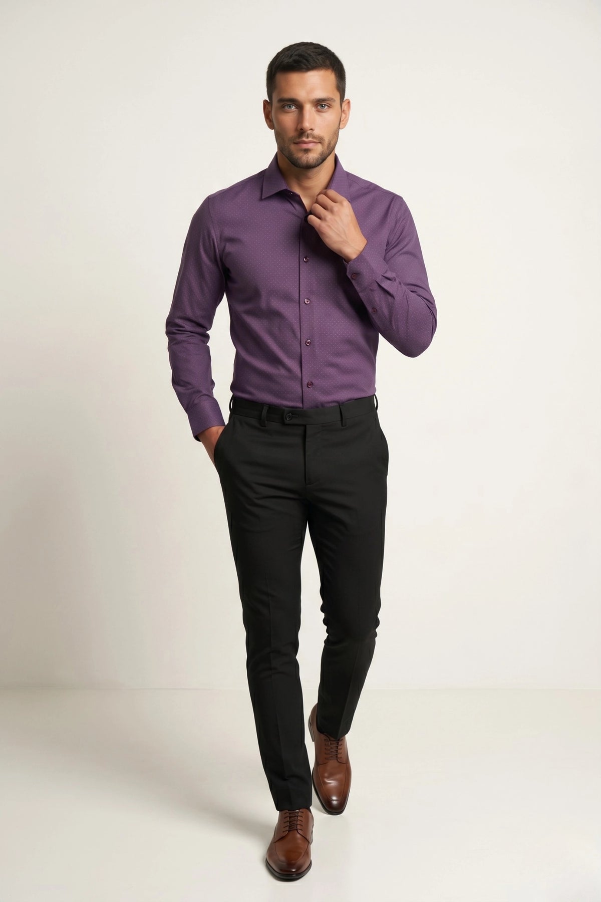 Camisa Social Slim Texturizada em Poliéster e Algodão