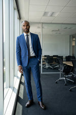 Terno Masculino Poliéster Semi Slim Azul Xadrez