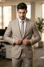 Terno Slim Masculino Bege Mesclado em Poliviscose