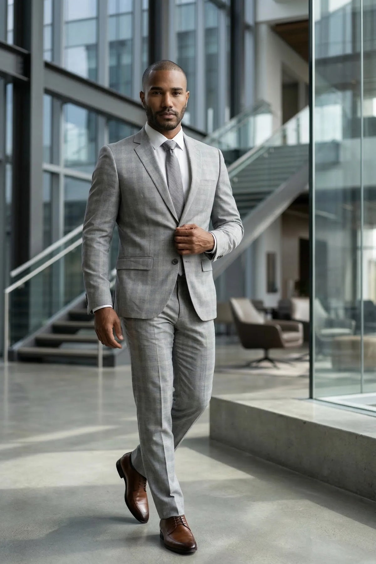 Terno Masculino Grigio Príncipe de Gales Semi Slim