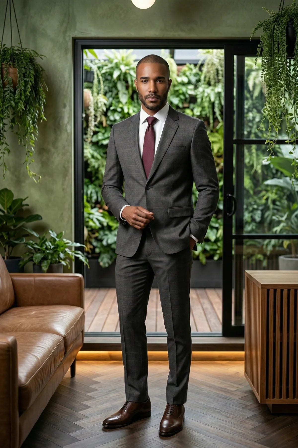 Terno Masculino Grafite Príncipe de Gales Semi Slim