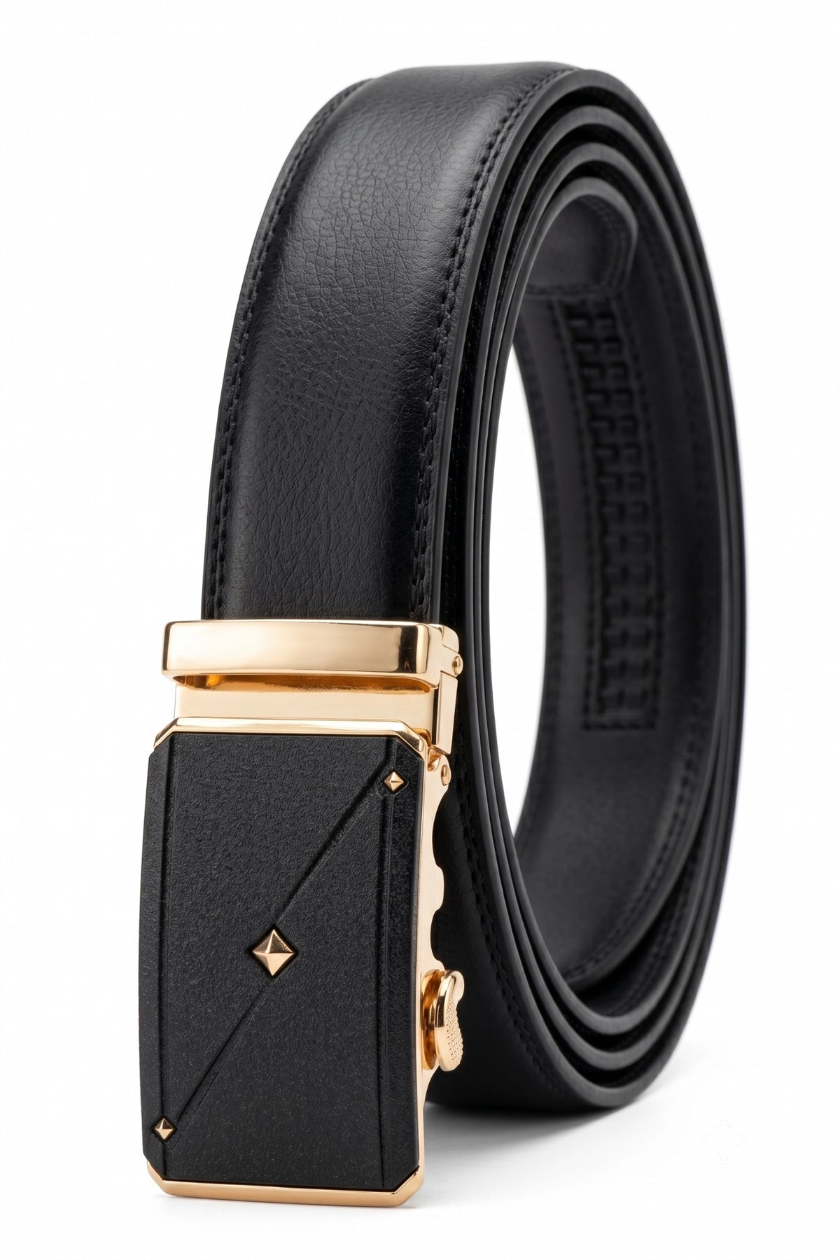 Cinto Masculino Social Fivela Automática Preto com Dourado