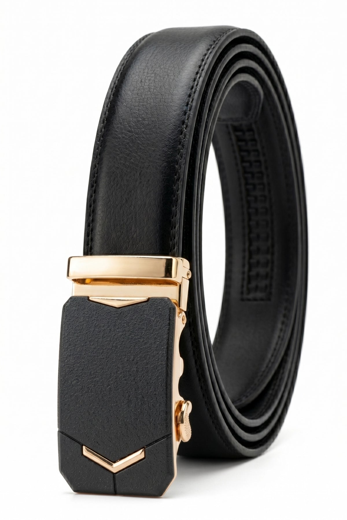 Cinto Masculino Social Fivela Automática Preto com Dourado