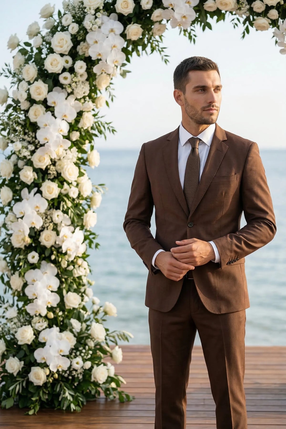 Terno Slim Masculino Marrom Café em Poliviscose