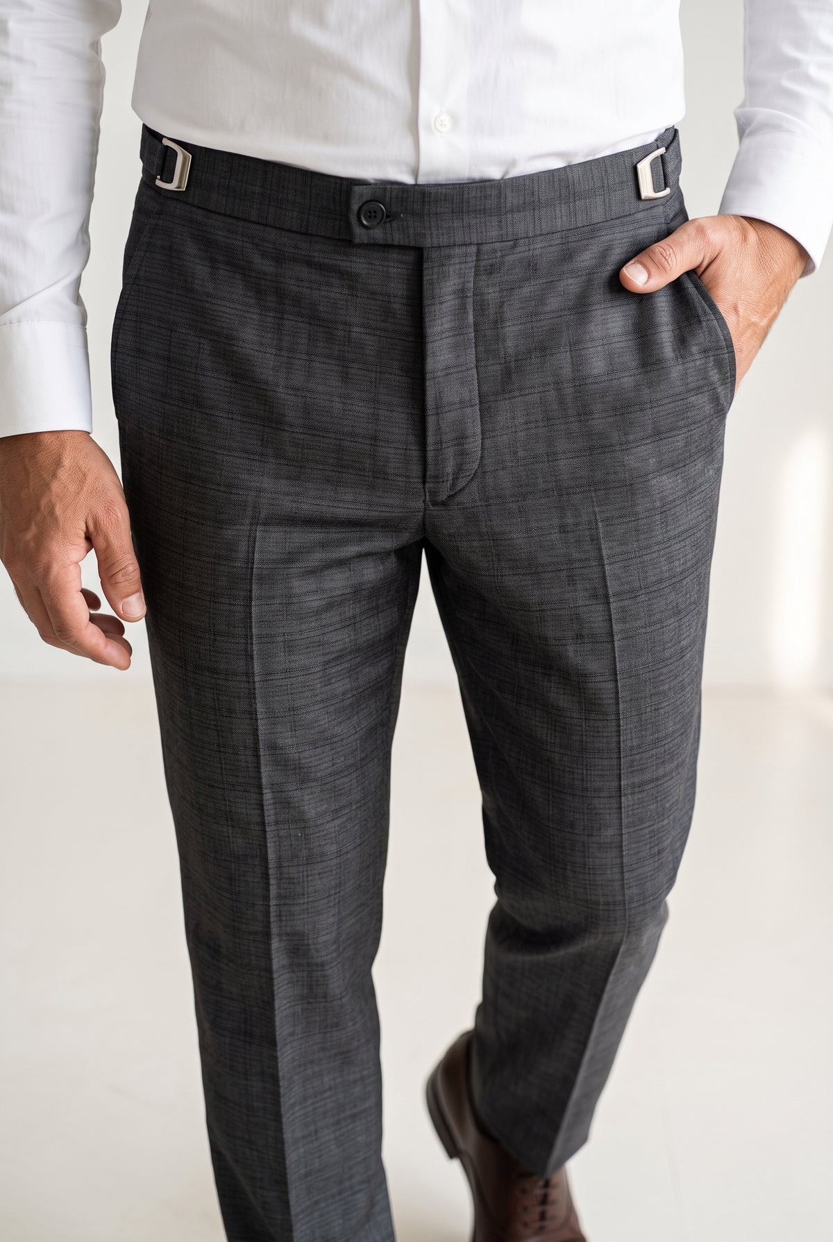 Calça Social Poliviscose Slim Xadrez com Regulador