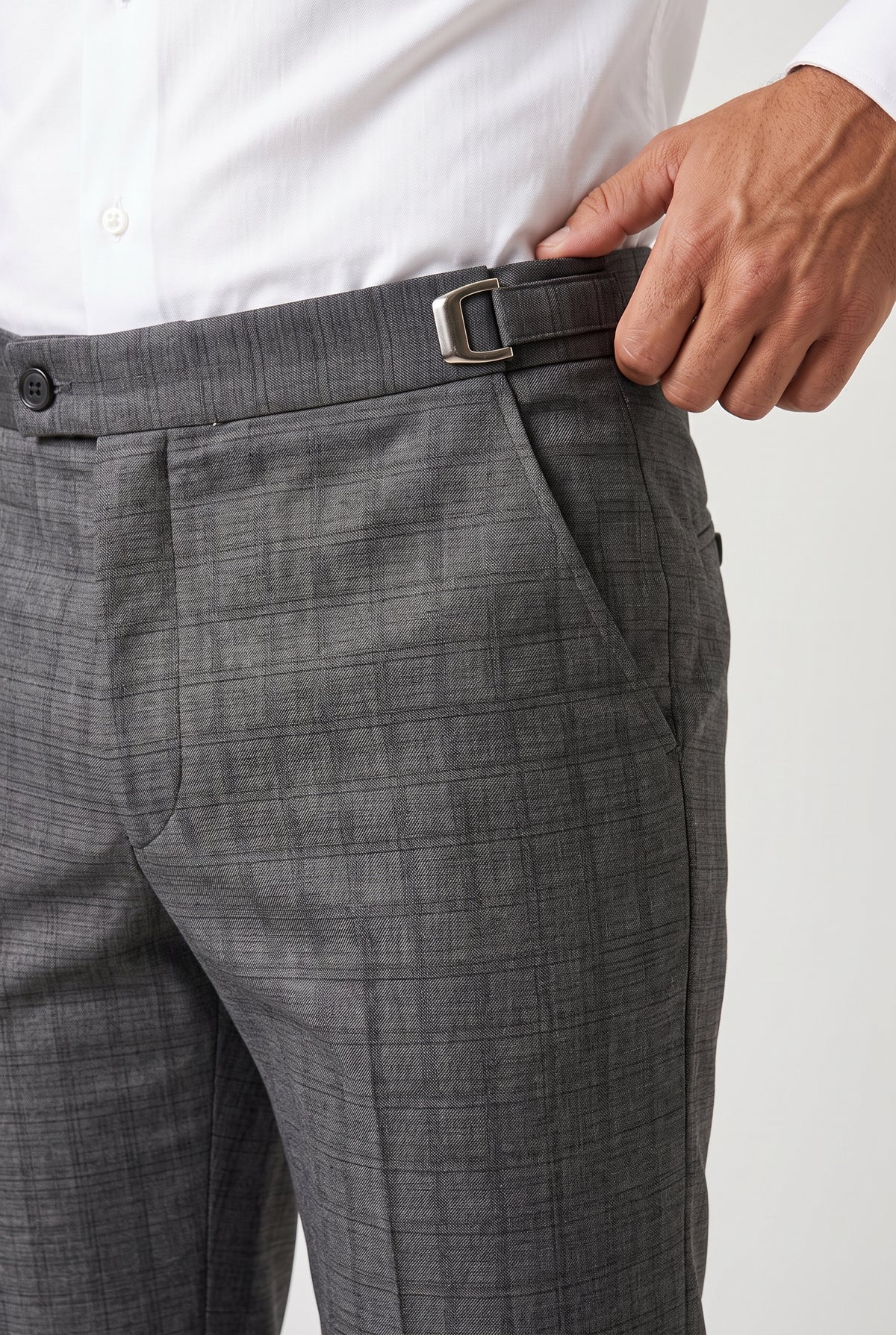 Calça Social Poliviscose Slim Xadrez com Regulador