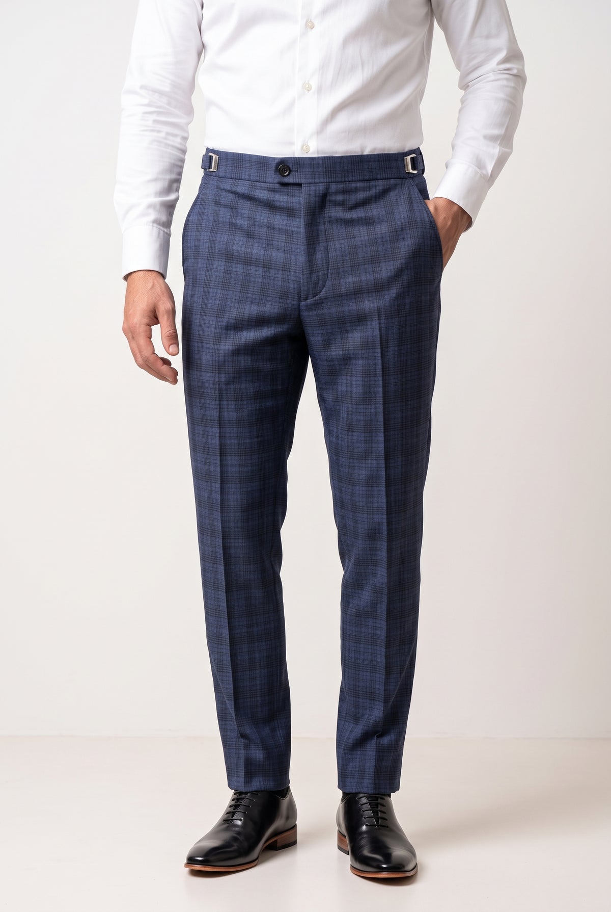 Calça Social Poliviscose Slim Xadrez com Regulador