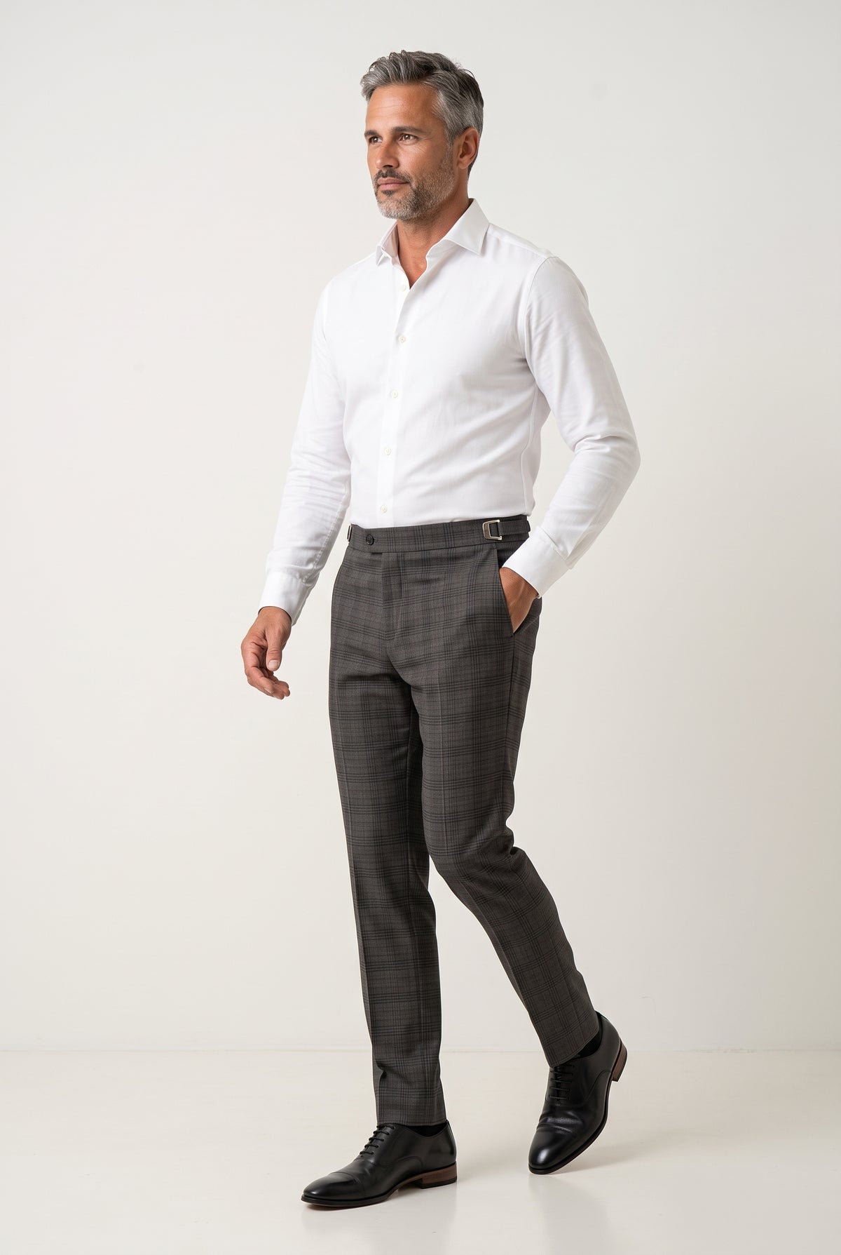 Calça Social Poliviscose Slim Xadrez com Regulador