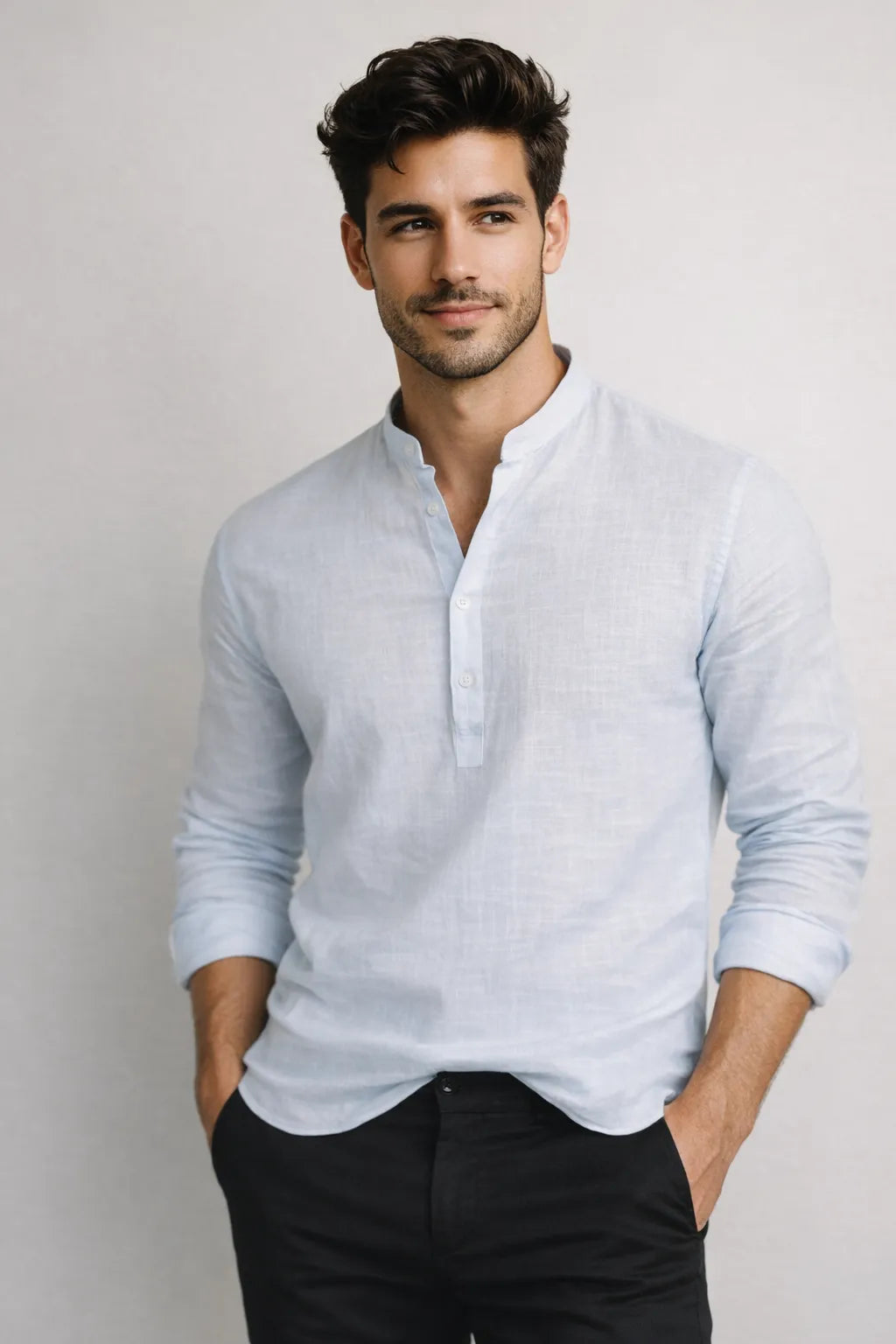 Camisa Bata Slim em Flamê com Gola Padre