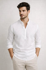 Camisa Bata Slim em Flamê com Gola Padre