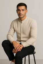 Camisa Casual Gola Padre Listrada Manga Longa Modena