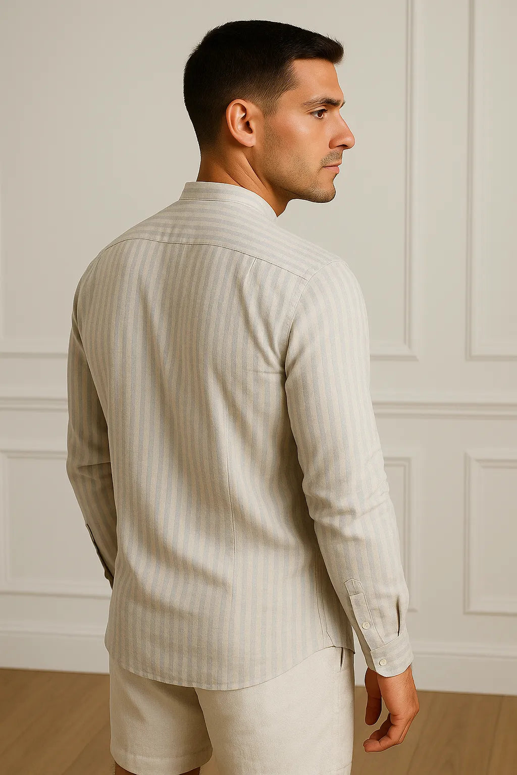 Camisa Casual Gola Padre Listrada Manga Longa Modena