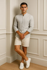 Camisa Casual Gola Padre Listrada Manga Longa Modena