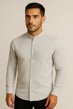 Camisa Casual Gola Padre Listrada Manga Longa Modena