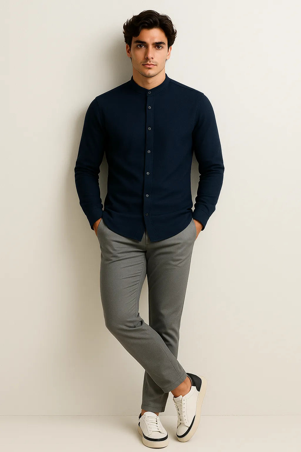 Camisa Casual Torino Lisa Gola Padre Manga Longa