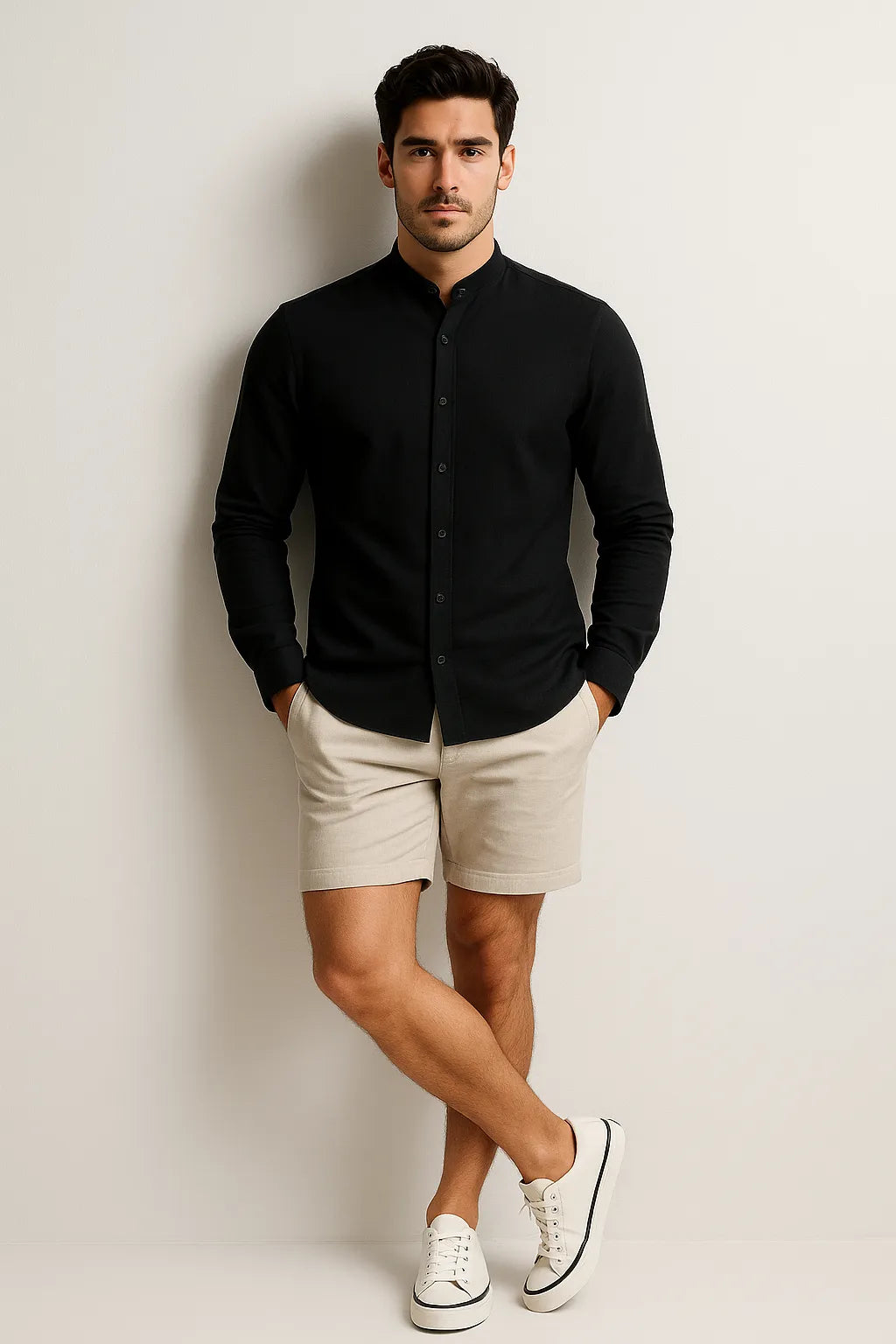 Camisa Casual Torino Lisa Gola Padre Manga Longa