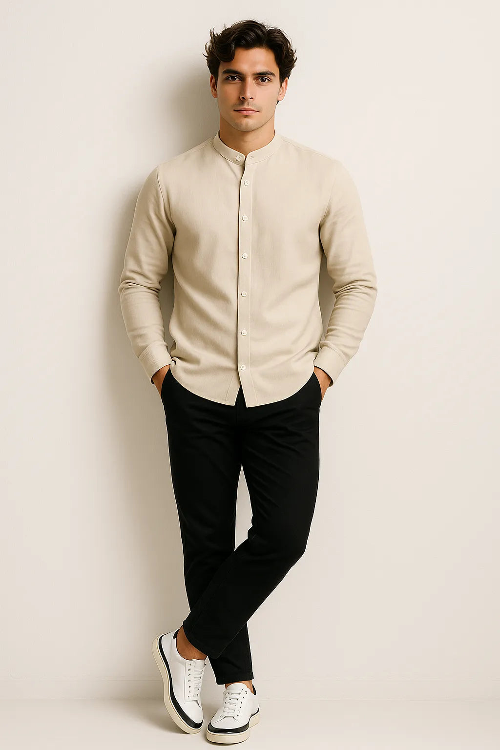 Camisa Casual Torino Lisa Gola Padre Manga Longa