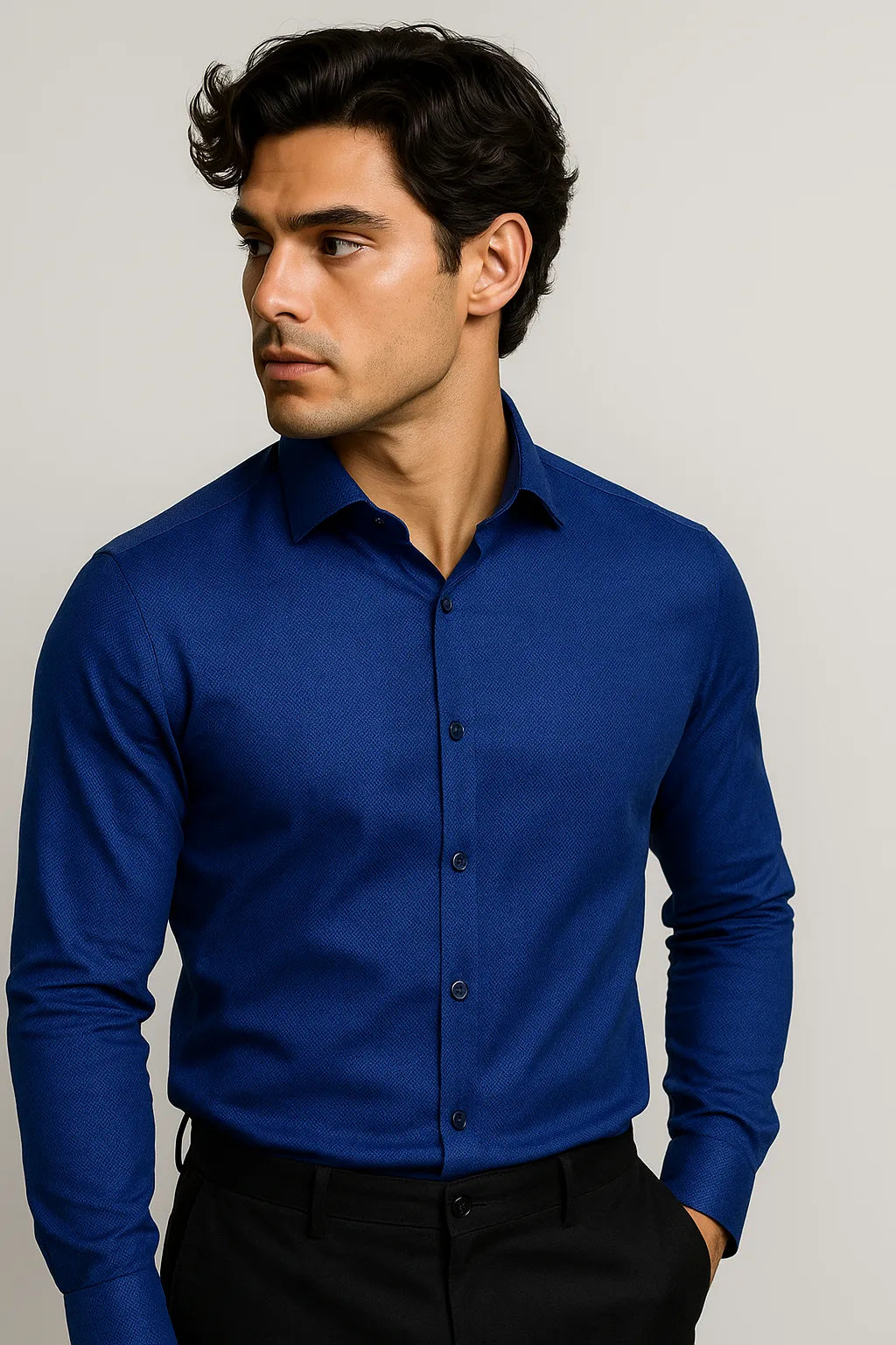 Camisa Social Slim Azul Texturizada Premium