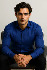 Camisa Social Slim Azul Texturizada Premium