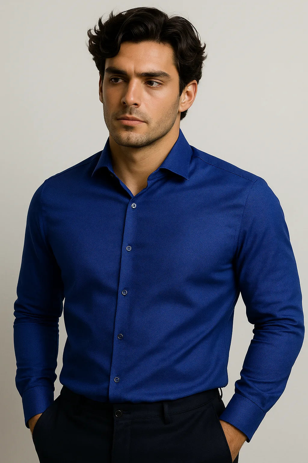 Camisa Social Slim Azul Texturizada Premium
