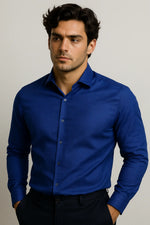 Camisa Social Slim Azul Texturizada Premium