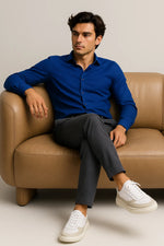 Camisa Social Slim Azul Texturizada Premium