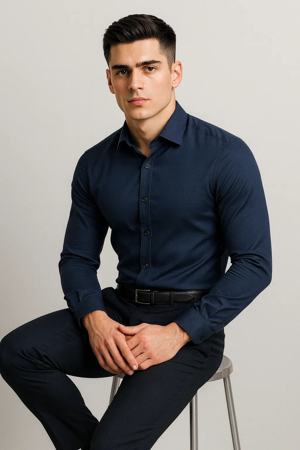 Camisa Social Slim Lisa em Poliéster e Algodão Premium