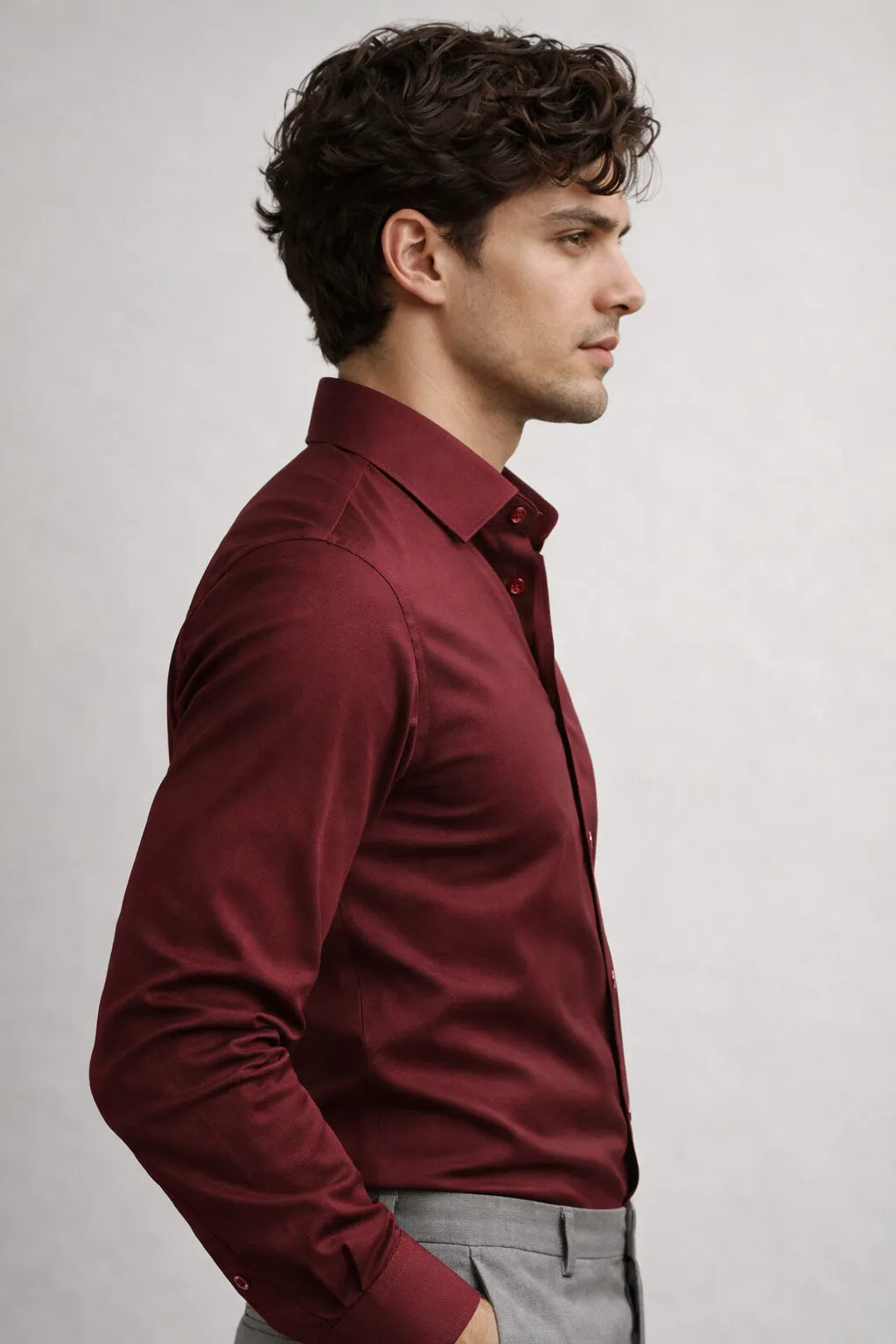 Camisa Social Slim Lisa em Poliéster e Algodão Premium