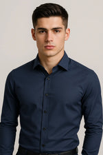 Camisa Social Slim Lisa em Poliéster e Algodão Premium