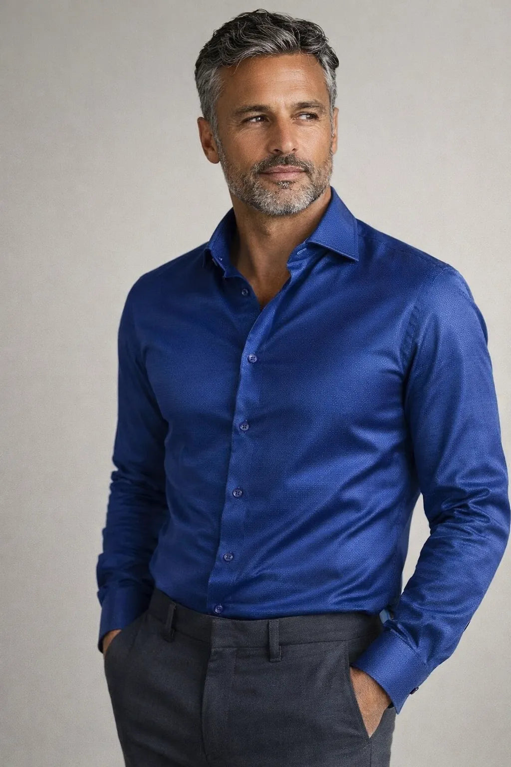 Camisa Social Slim Azul Royal Acetinado