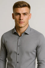 Camisa Social Slim Texturizada em Poliéster e Algodão Premium